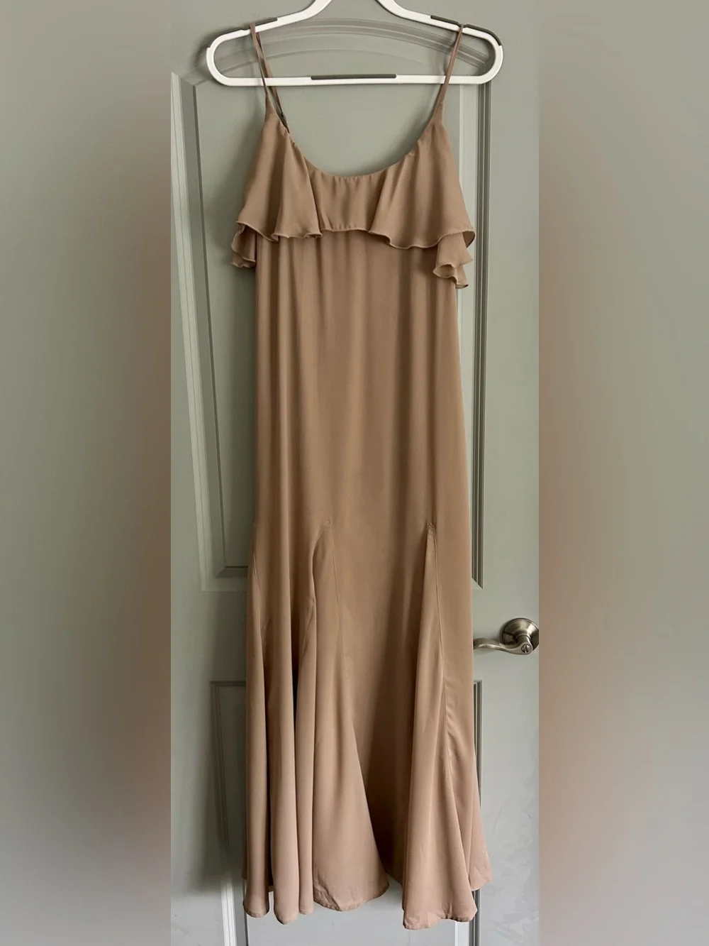 Abercrombie & Fitch Ruffle Maxi Dress Tan Beige Size M